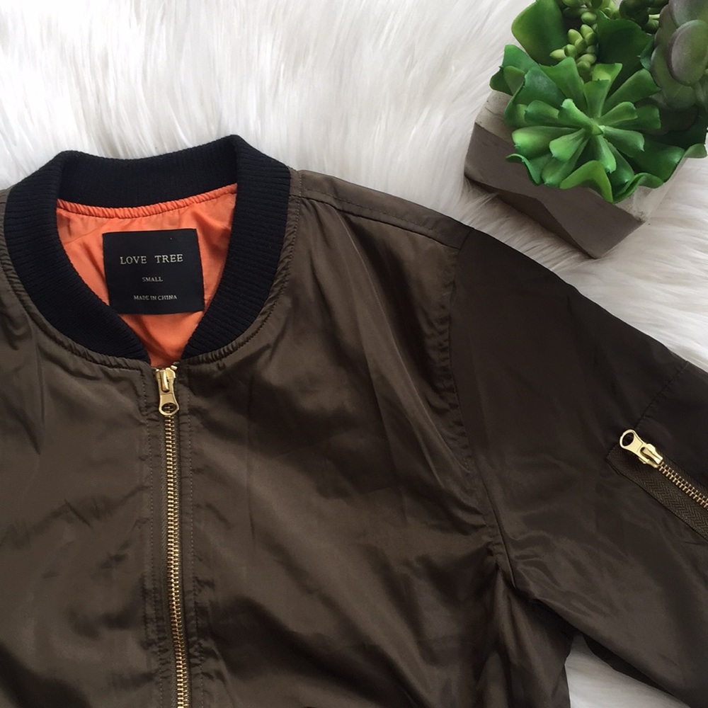 LOVE TREE Army Green Bomber Jacket
